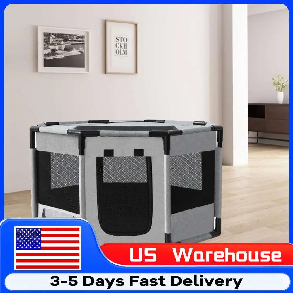 

Восьмиугольный дышащий сетчатый ящик для собак из ткани Оксфорд, манеж для щенков, водонепроницаемая восьмиугольная клетка для домашних животных, забор для кошек, кроликов, собак