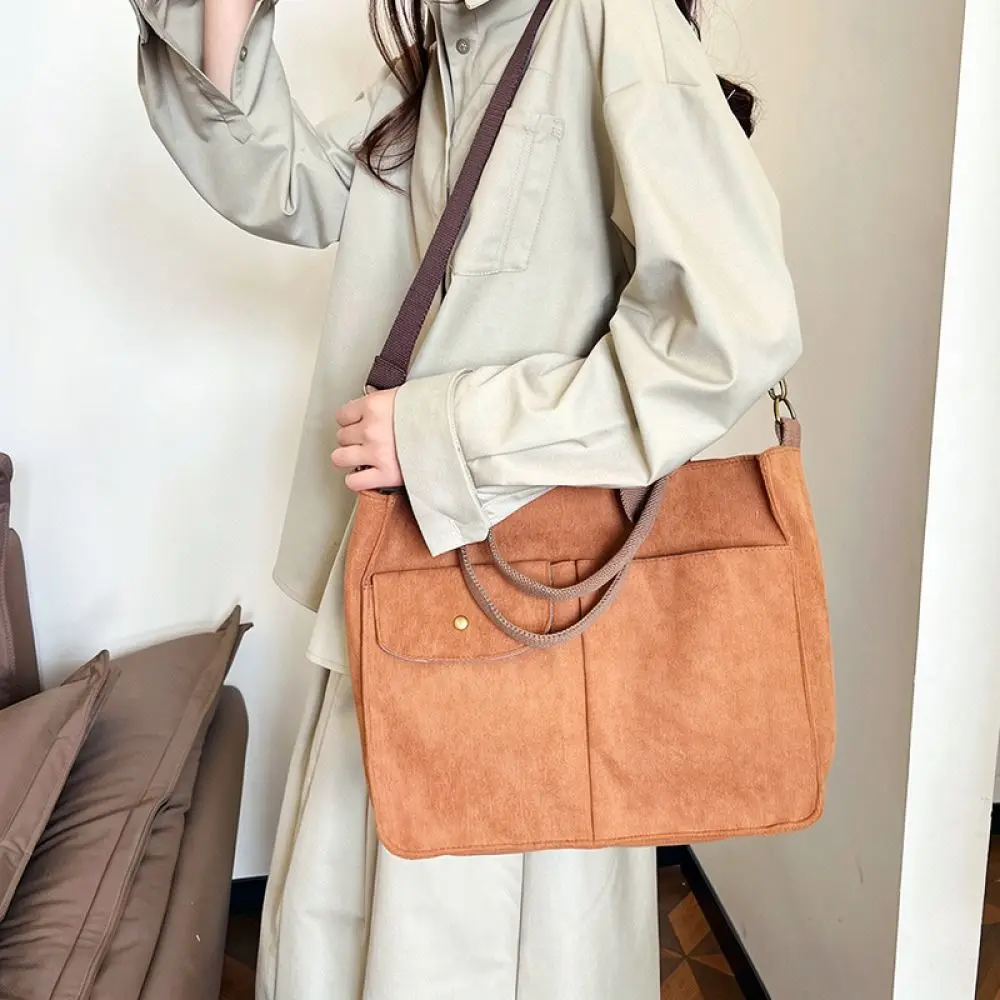 Stylish Corduroy Tote Bag Women Large Shoulder Handbag Vintage Casual Messenger Purse Zipper Soft Daily Commuter Crossbody Bag