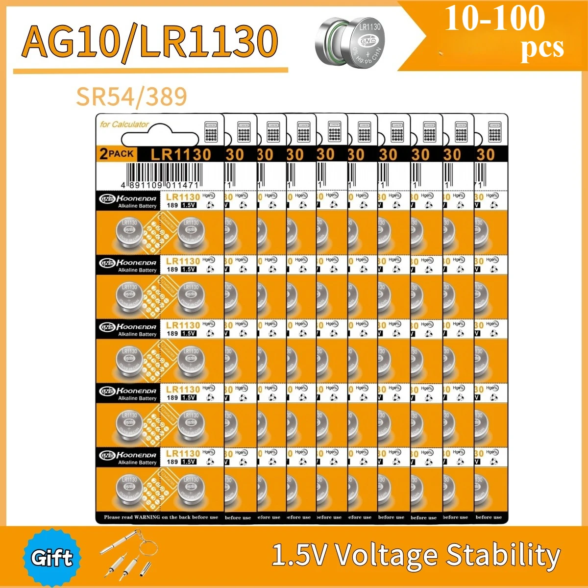 

AG10 LR1130 Batteries 389A LR1130 LR54 L1131 SR1130 1.55v High Capacity Button Cell Coin Battery for Watches Calculators Lasers