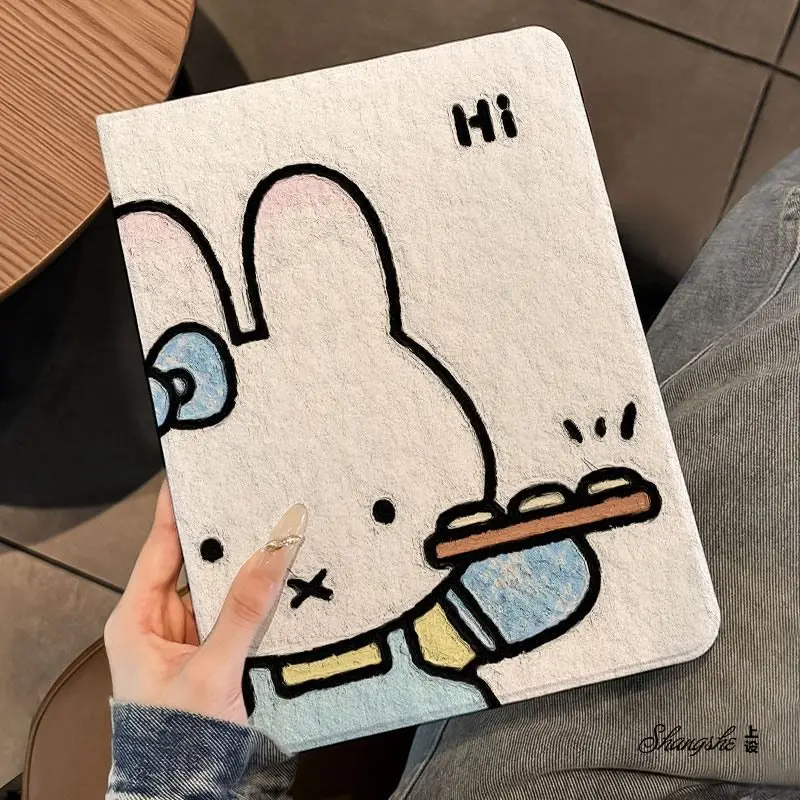 2025 New Miffy Book Style iPad Case With Pencil Slot Shockproof Flip Cover For Air5 Air6 Air7 Mini 10 9 Gen Cute Cartoon New