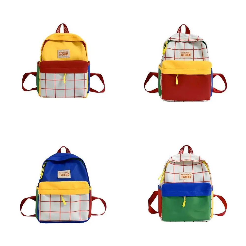 Creative Book Bag Contrast Color Plaid Backpack Korean Style Large Capacity Children School Bag Nylon Cute Shoulder Bag Children