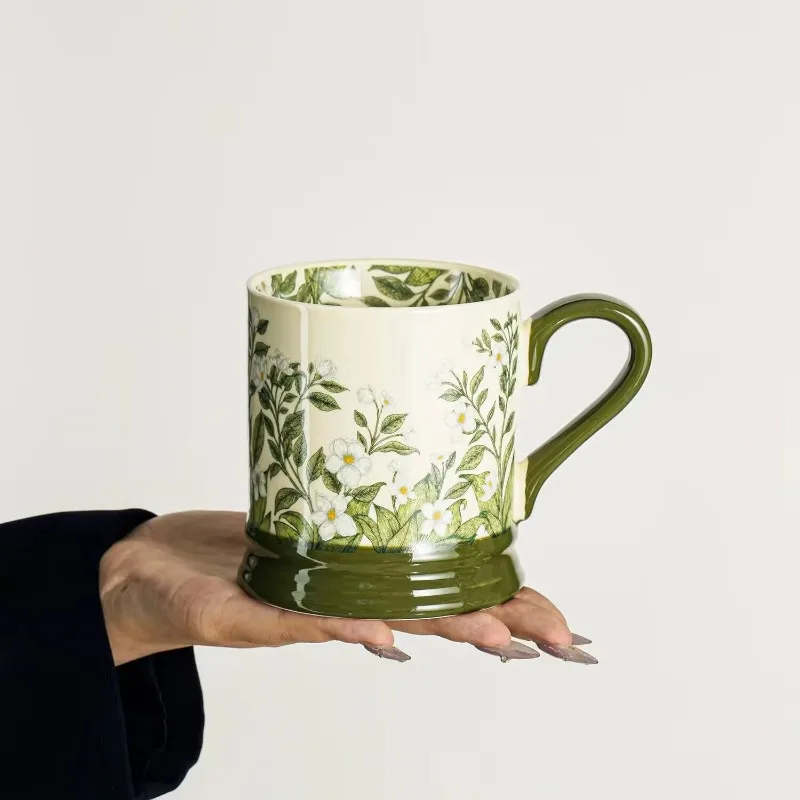 High-value ins style mug design lily of the valley flower blooming cup ceramic water cup home office coffee cup