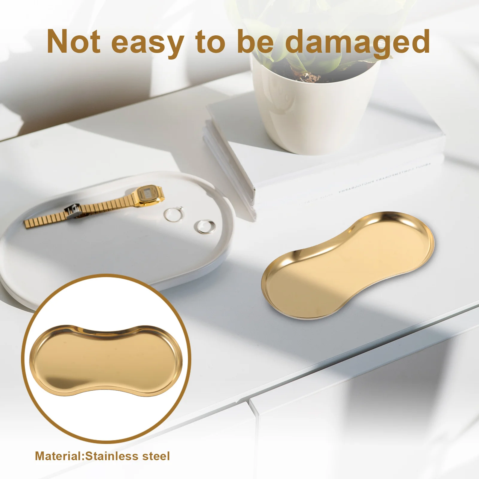 

2pcs Stainless Steel Jewelry Tray Organizer Ring Earring Key Storage Desktop Display Plate Accessories Holder Trinket