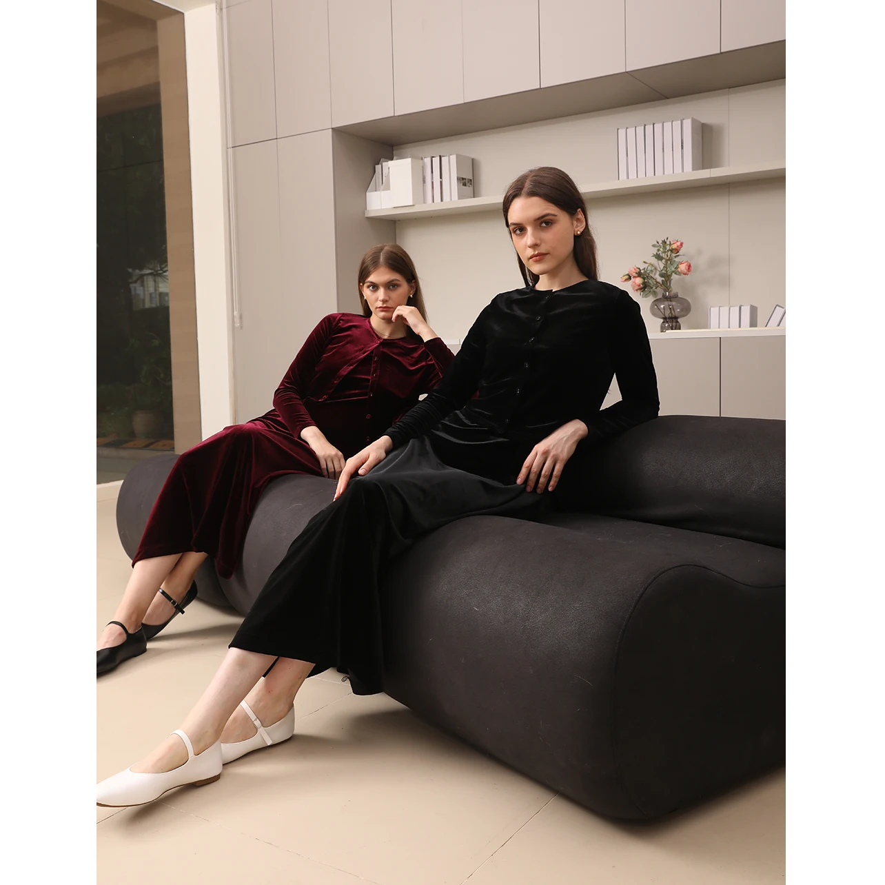 AP 2025 Autumn and Winter Women Velvet Cardigan and Strap Dress Elegant Lady Clothes Ribbed Modal Shirt Customized Three Colors