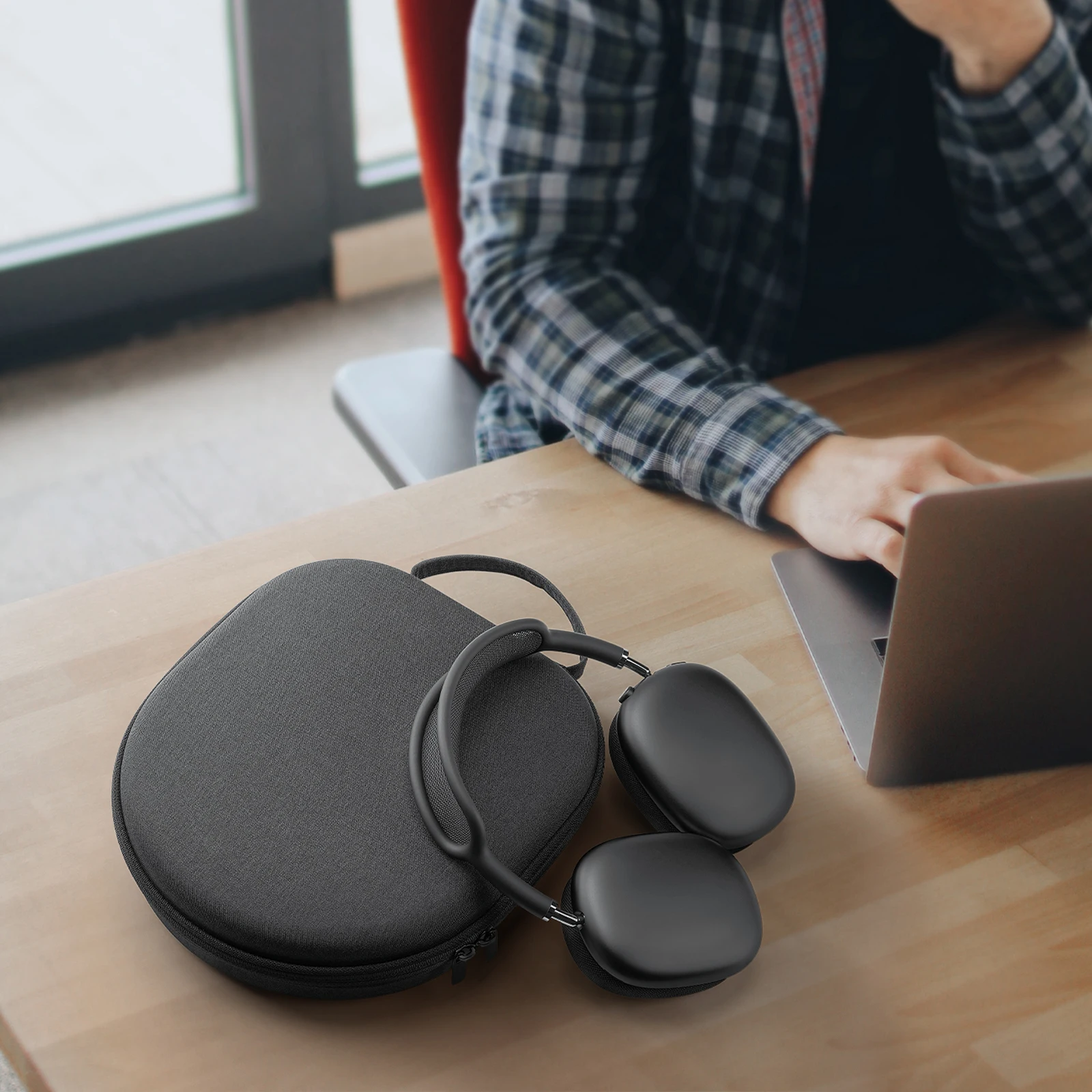 Yinke Reiseetui für Apple AirPods Max, unterstützt den Schlafmodus, doppeltes Reißverschlussdesign, stoßfestes EVA-Material mit kratzfestem Samt-Innenfutter. – Detail 8