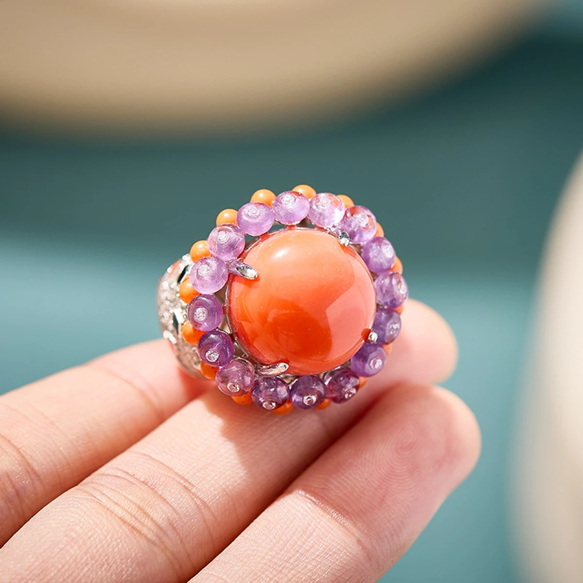 SY Luxury Jewelry Natural Crystal Amethyst Rings Band 925 Sterling Silver Ring Cheetah Leopard Jewelry For Women