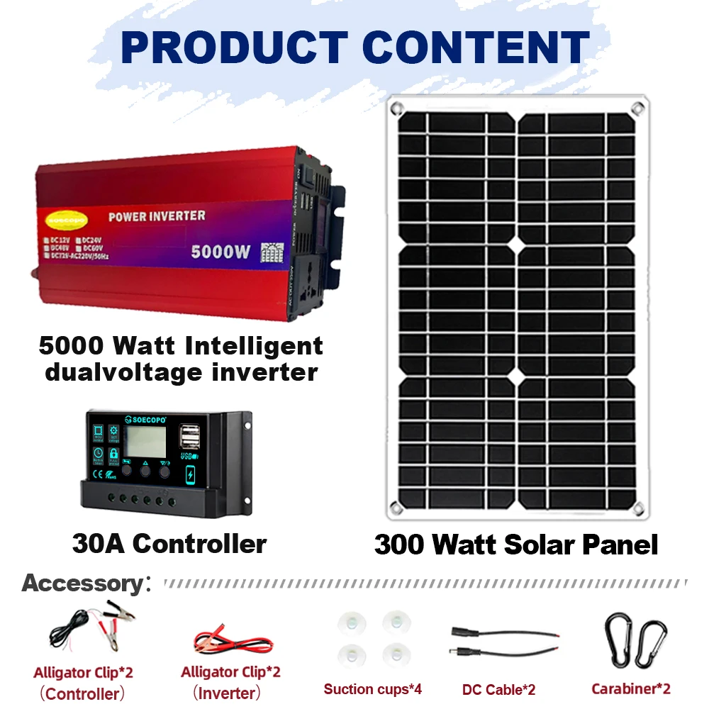 Complete Portable Solar Kit 5000W Inverter Solar Panel and 30A Controller for Efficient Power Generation in Remote Locations