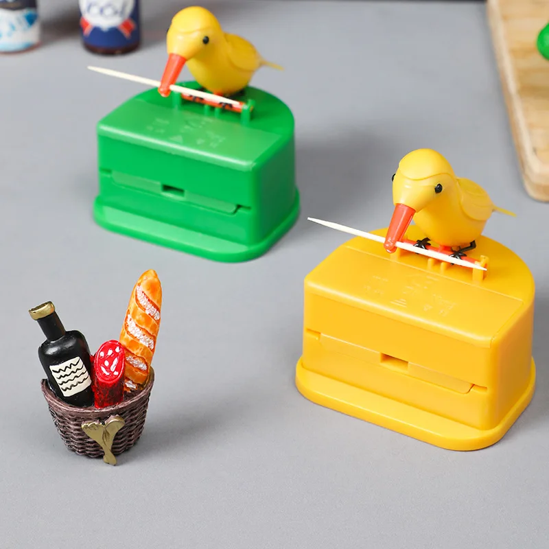 Creative Toothpick Box Holder Cartoon Small Bird Toothpick Container Press Automatic Dispenser Storage Box Kitchen Accessories