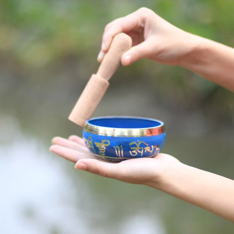 เนปาลทิเบตชามพุทธสีฟ้าชุดทำสมาธิร้องเพลงชามชุด Dropship