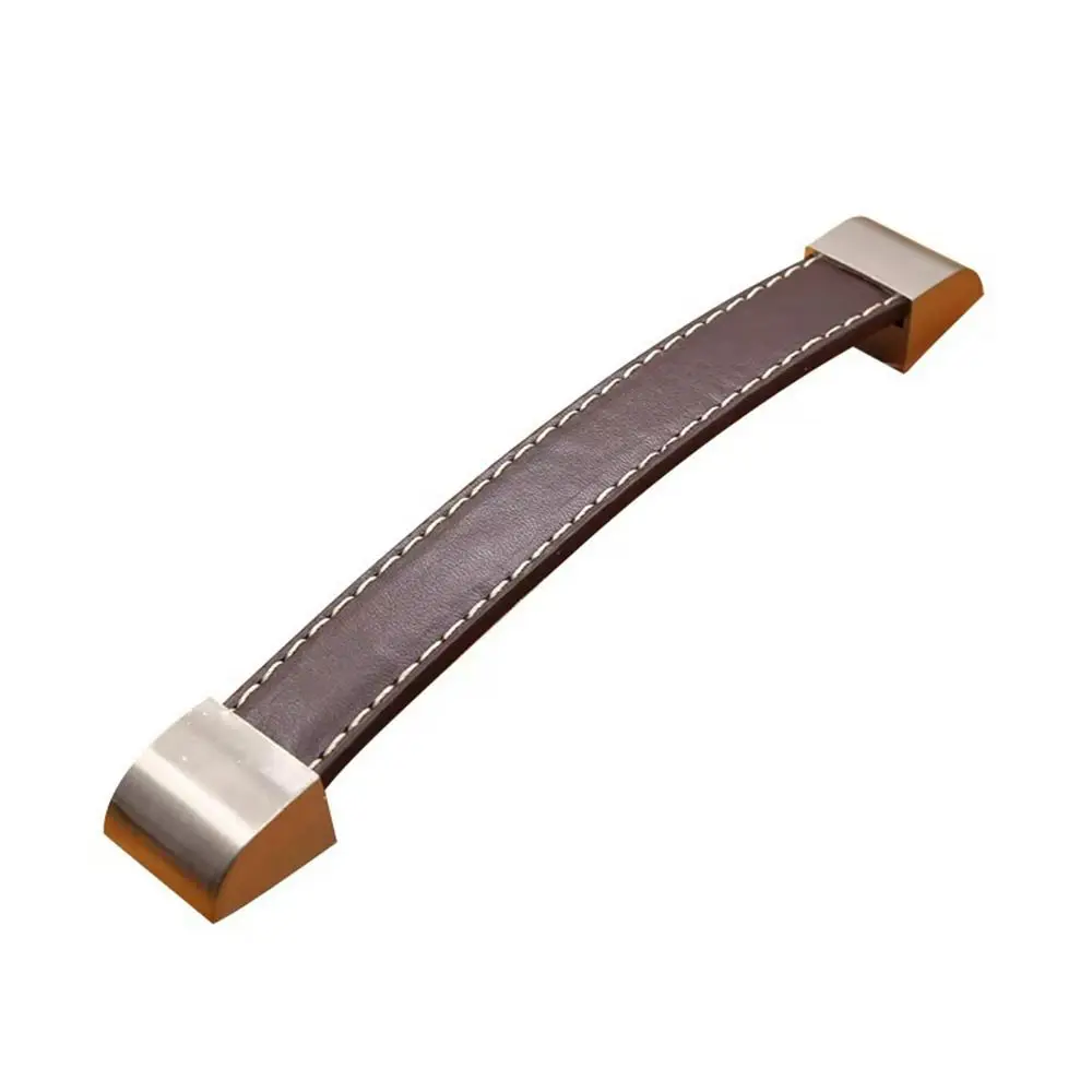 1Pcs Brown Soft Leather Leather Cabinet Handle Zinc Alloy 96/128/160/192mm Pitch Door Handle Knob Single Hole Drawer Pull
