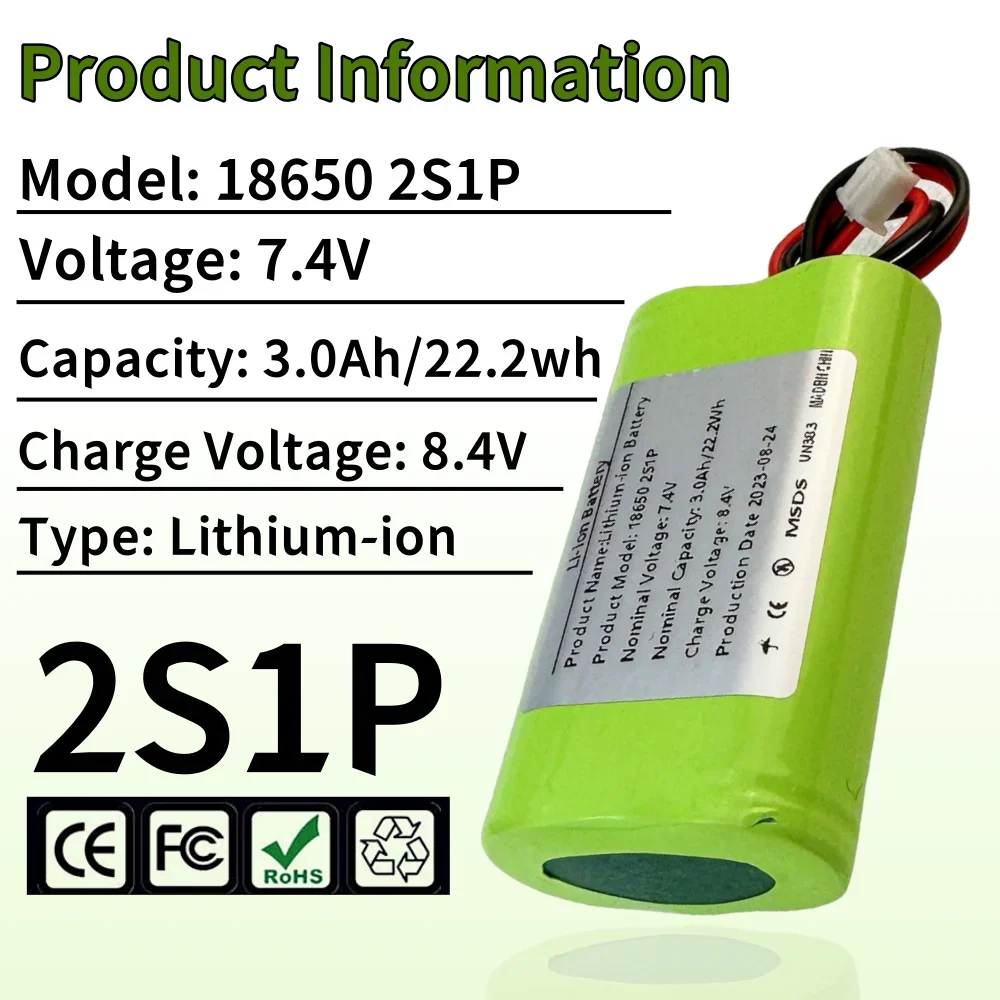 18650 2S1P 7.4V 3000mAh XH2.54-2P Plug Lithium-ion Battery Pack, Suitable for Projectors, Speakers, Wireless Monitoring etc