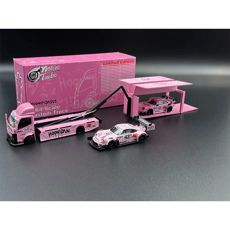 MT In Stock 1:64 Pink Hoonipigasus 300 Series Custom Gull Wing Truck Diecast Diorama Car Model Toys MicroTurbo