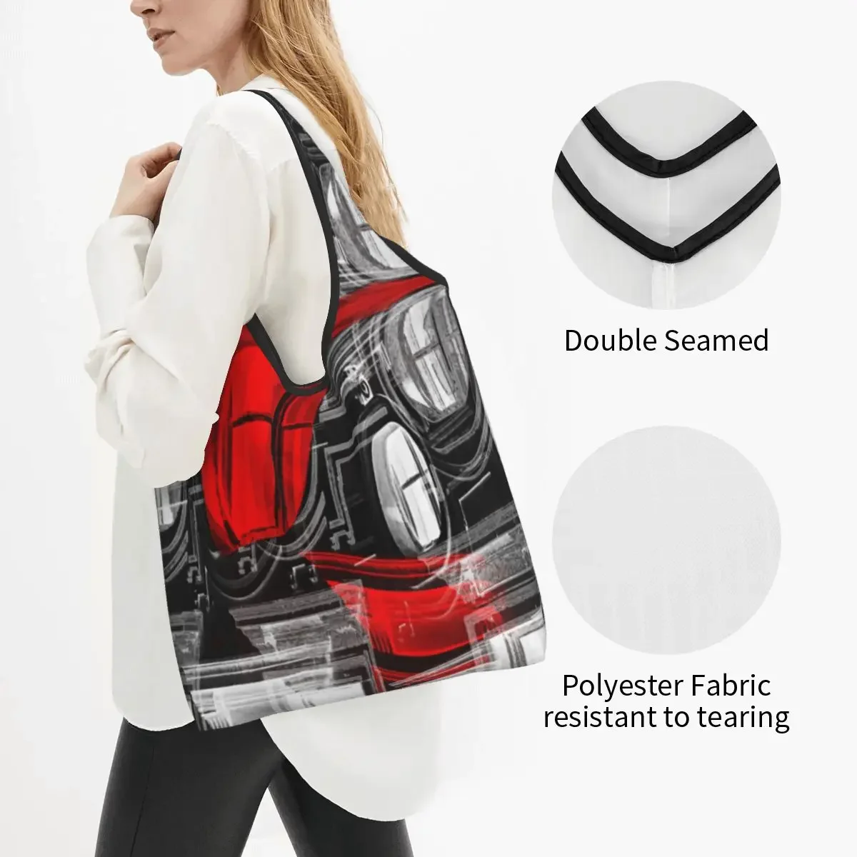 Funny Decorative Red And White Shopping Tote Bag Portable Abstract Modern Art Geometric Groceries Shopper Shoulder Bag