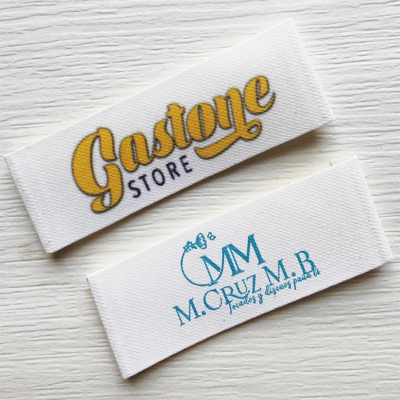 Custom White Clothing Label brand organic Cotton Ribbon Labels  Matte tape color printing Washable logo or text sewing Label