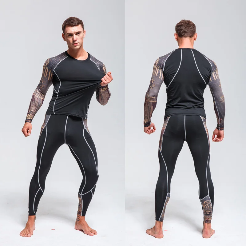 Sous-vêtement thermique sportif imbibé pour homme, chemise de compression, leggings, deuxième couche, vêtements d'entraînement de gym, hiver