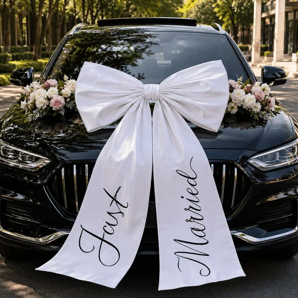 Elegant Large Size Wedding Car Bow Lovely Style Wedding Photo Prop Car Ribbon Bow Elegant Just Married Car Decor Wedding Day