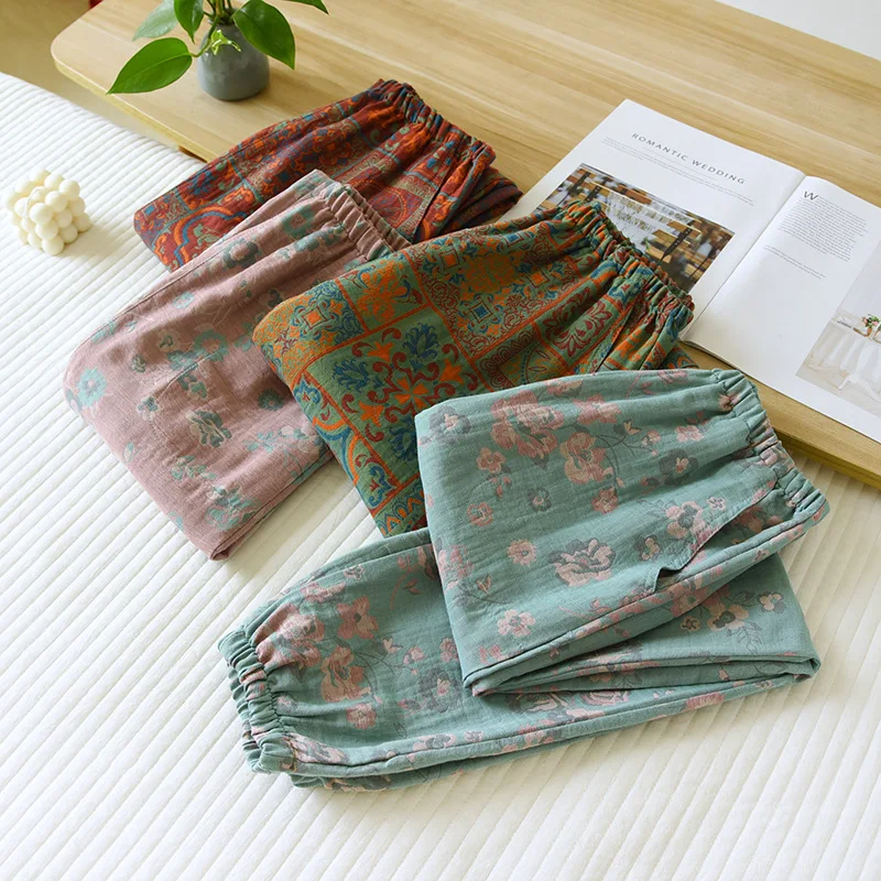 

Pure Cotton Sleeping Pants Spring Autumn Floral Print Pajamas Pants Sleepwear Bottoms Sleep Wear Women Loungewear