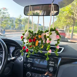 Handmade Cute Crochet Car Hanging Plant Rear view Mirror Plant Decoration Succulent Hanging Plant Car Accessory Gift