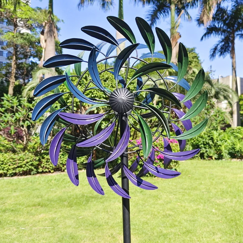 Outdoor Iron Windmill Four-Tier Rainbow Pinwheel Garden Yard Decor Villa Lawn Floor Type Ornament Rotating Metal Wind Spinners