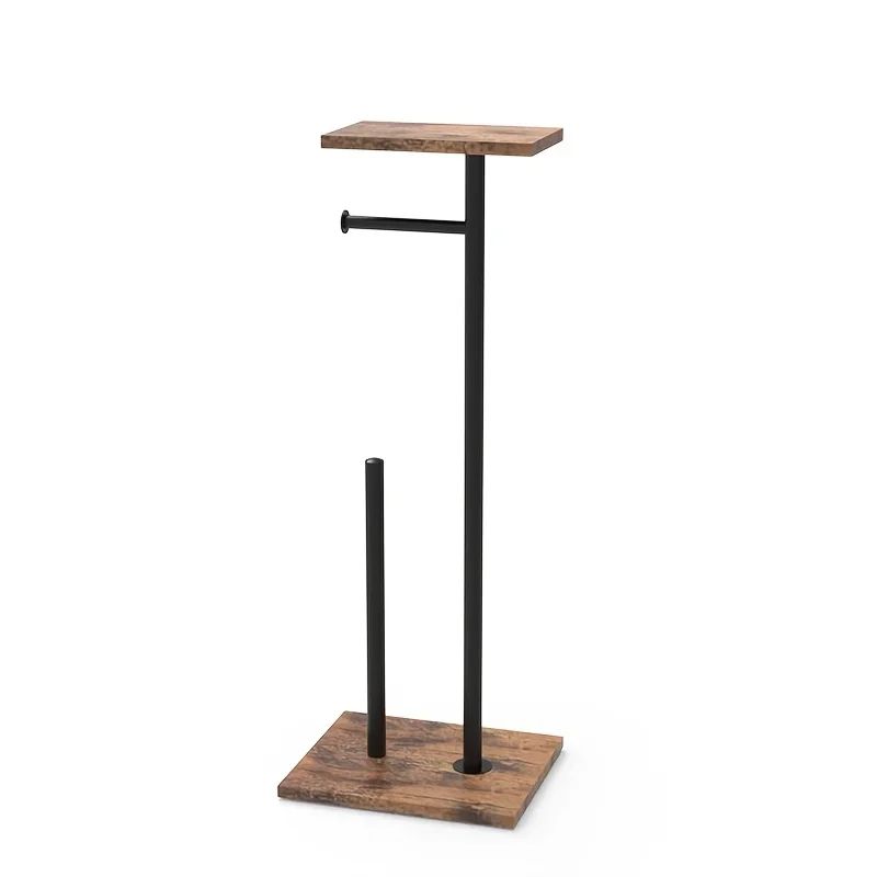Stainless Steel Toilet Paper Holder with Wooden Tray Multifunctional Paper Towel Holder Bathroom Accessories Household Items