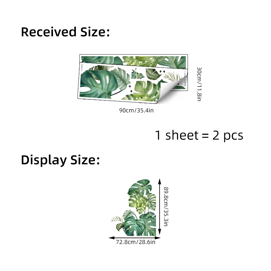 مجموعة من قطعتين ملصقات حائط كبيرة الحجم على شكل نباتات خضراء ديكور منزلي تصميم ورقة وحش سهلة التطبيق والإزالة فن حائط منزلي - 6