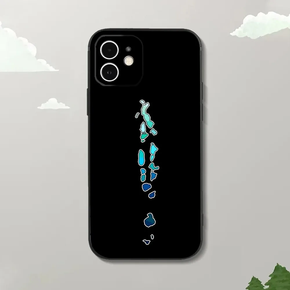 MALDIVES 맵 휴대폰 케이스, 아이폰 16,15,14,13,12 미니 11 프로, XR,X,XS,MAX 7,8 플러스, 소프트 블랙 실리콘 커버