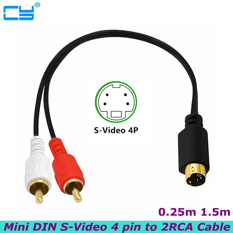 

0.25m S-Video and 2-RCA male to Mini DIN 4-pin Male Video Cable Combination 4-pin SVideo male cable, TV DVD Connection Cable