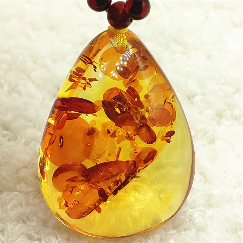 Natural Piebald Amber Pendant Round Beads Necklace Yellow Amber 34x25x12mm Gemstone Pendant Jewelry AAAAA