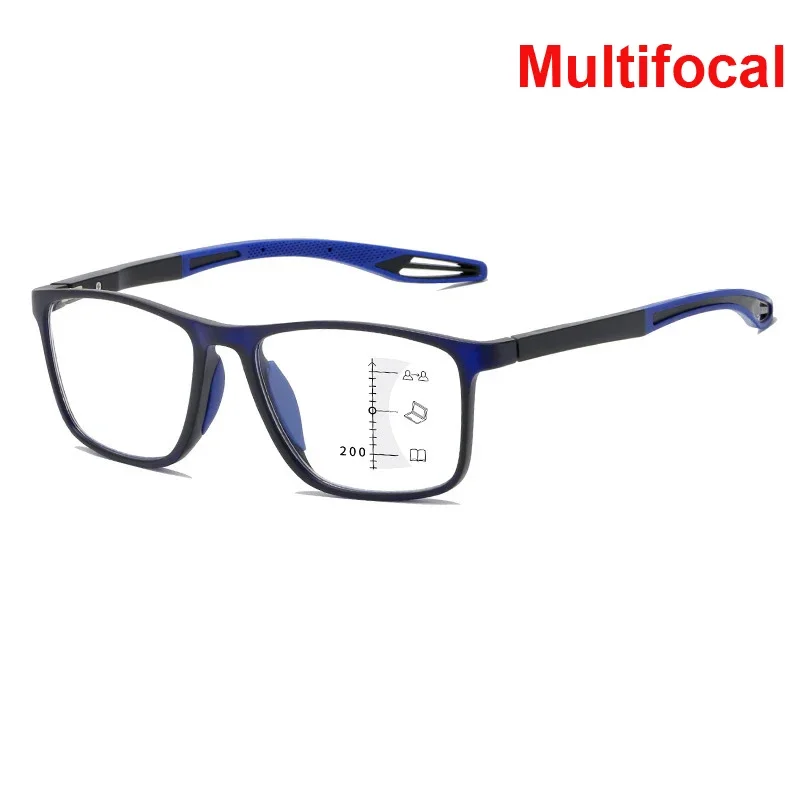 Neue trendige TR90 photochrome multifokale Lesebrille 3-in-1 Outdoor Bifokale Sonnenbrille Sport Anti Blue Near Far Brille