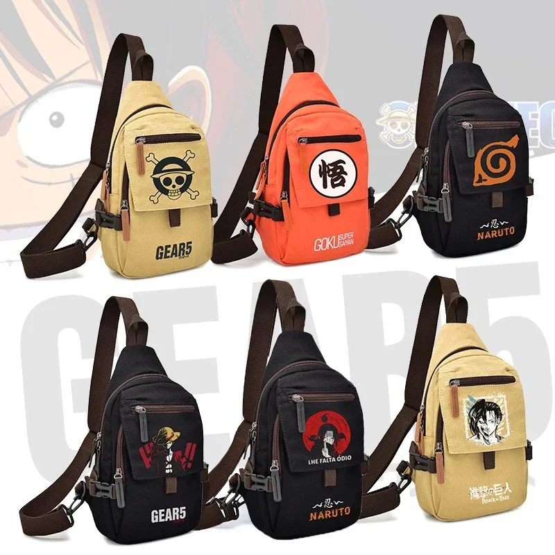 Anime One Piece Naruto Shoulder Backpack Ball Stude Luffy Giant Dragon Make Lesson Crossbody Bag Oxford Cloth Canvas Chest Bag