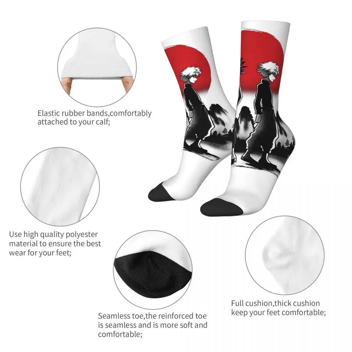 Hunters Gon Killua Socks Men's Women's Polyester Funny Happy Hunter X Hunter Manga Socks Novelty Middle Tube Stockings Gift