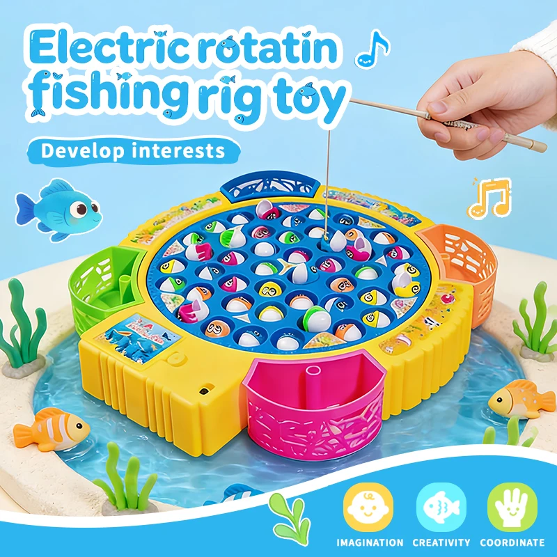 어린이를 위한 물고기 전기 낚시 게임 장난감, 어린이 퍼즐, 인터랙티브 낚시 장난감, 교육적이고 음악이 나오는 회전 장난감, 45개