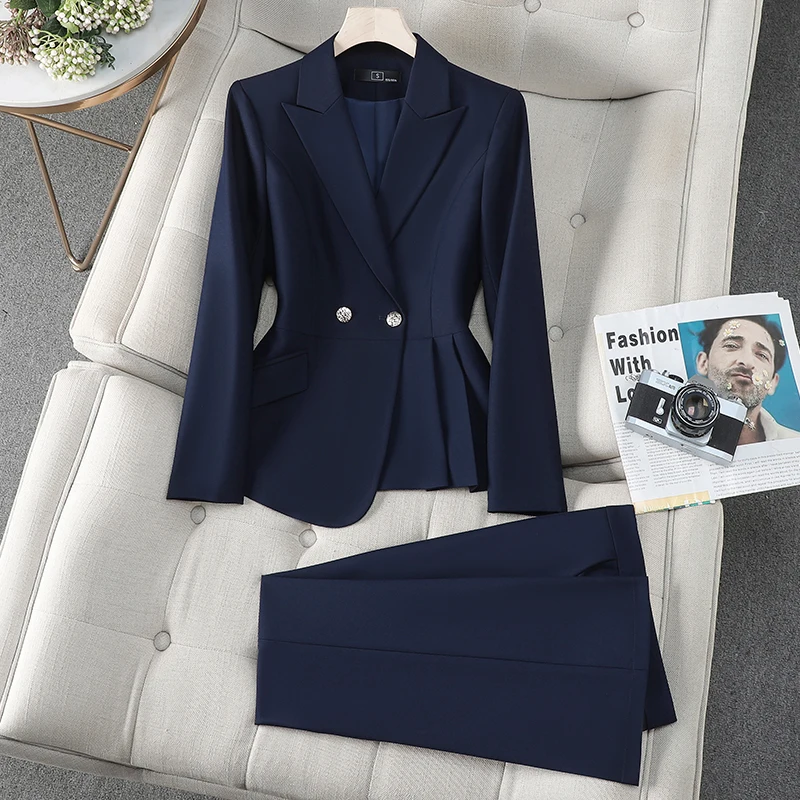 

ZJYT Элегантный пригородный пиджак и брюки для женщин, комплект из 2 предметов, одинаковые комплекты, осень 2025 г., офисная женская рабочая куртка и брючный костюм