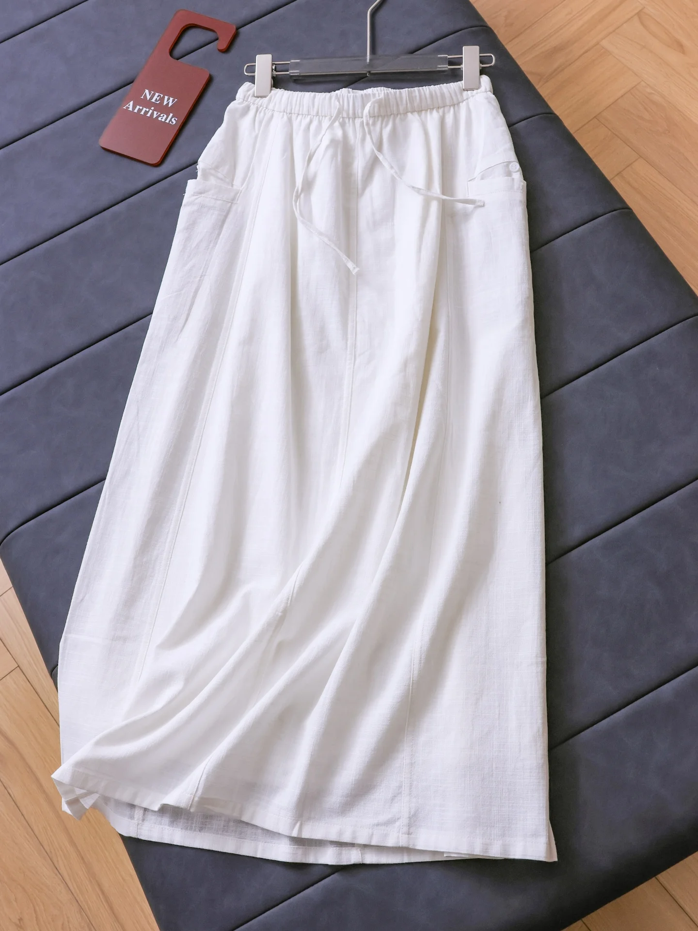 Casual Loose Fit Drawstring Waist High Waist Cotton Straight Cut Midi Skirt for Women  Color Slimming Tummy Covering