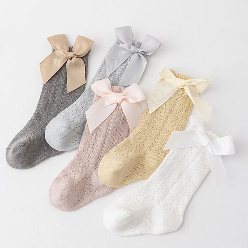 Children\'s Breathable Mesh Socks Solid Color Cute Bow Princess Stockings Toddler Newborn Baby Girl Casual Stocking For 0-3Y