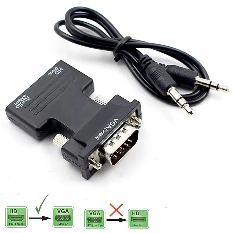 HDMI-compatible to VGA Adapter 1080P HDTV Converter HDTV Female to VGA Male With 3.5mm Audio Cable For Laptops TV Box Projector