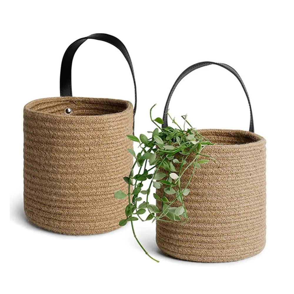 Storage Baskets Wall Hanging with Handle Hanging Storage Hanging Flower Pot Woven Basket