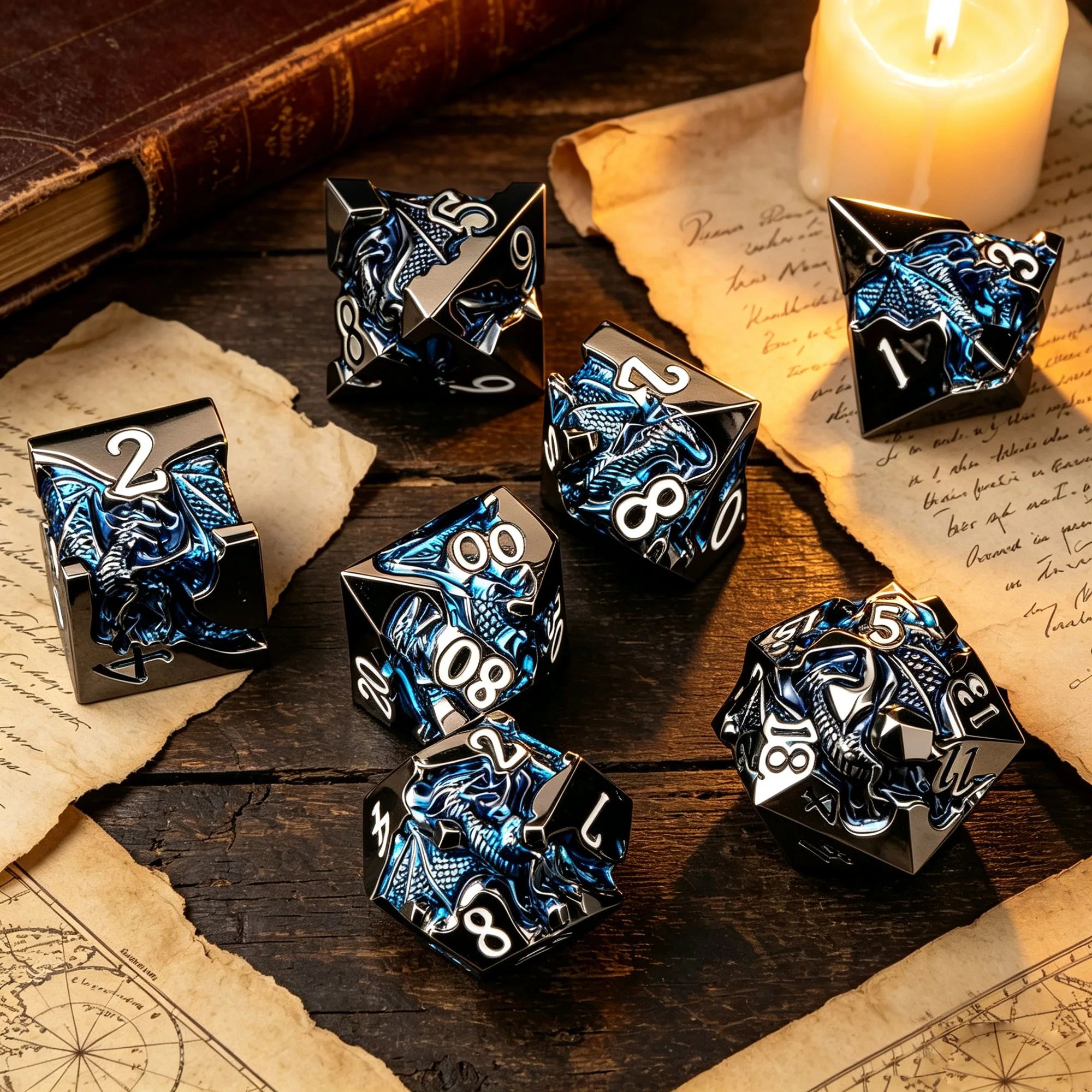 7Pcs Heavy Metal DND Dice Set, Solid Metal Polyhedral Dice for Role Playing Game, Antique D&D Dice for Pathfinder MTG
