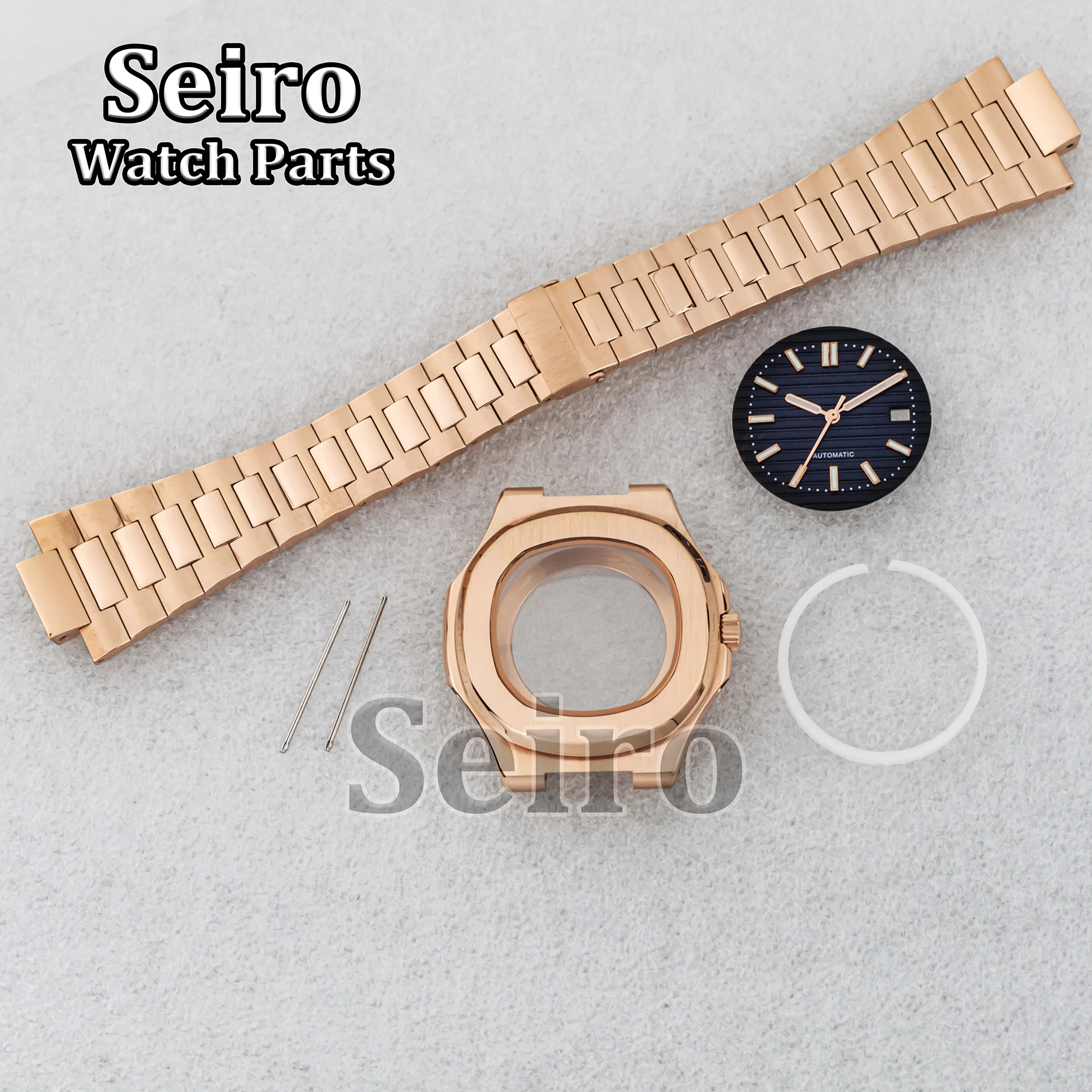 41MM Sapphire Glass Stainless Steel Watch Case 25MM Original Buckle Strap PVD Rose Gold Bracelet for Nautilus NH35 NH36 Movement