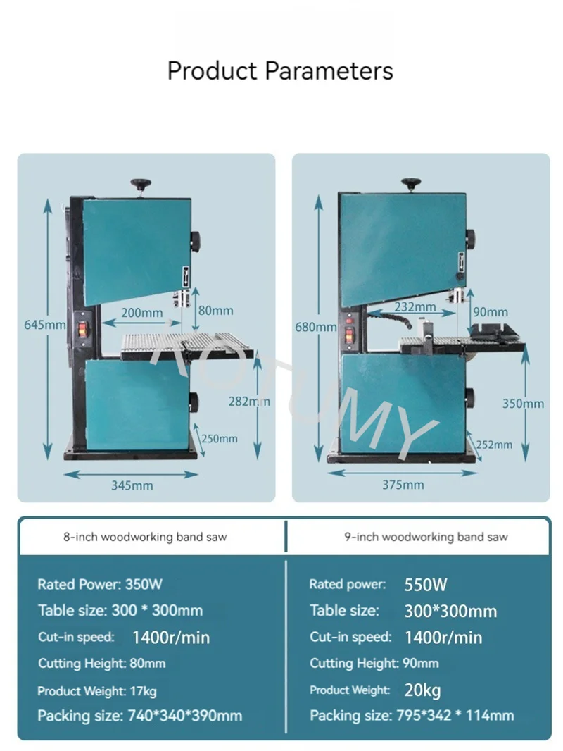 8 Inch 9 Inch Woodworking Band Sawing Machine Desktop Wire Saw Jigsaw Metal 80/80MM Cutting Tools 350/550W 220V Table Saw