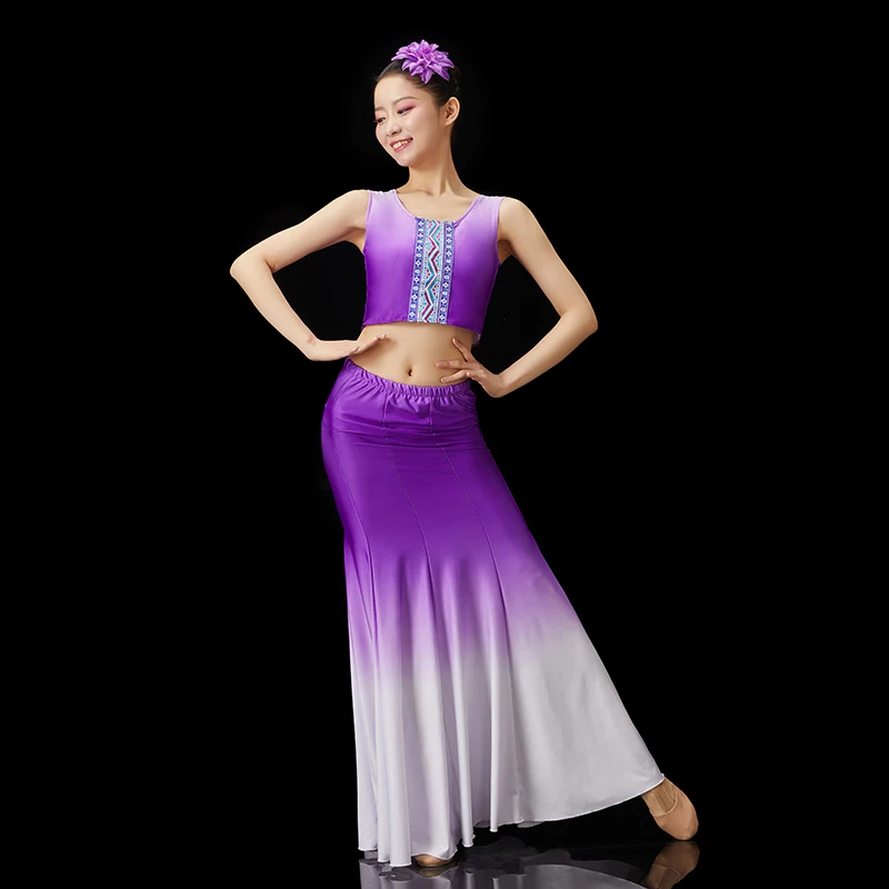 Long Mermaid Peacock Dance Costume Dress Chinese Traditional Minority Dai Dance Female Classical Fishtail Dress Performance