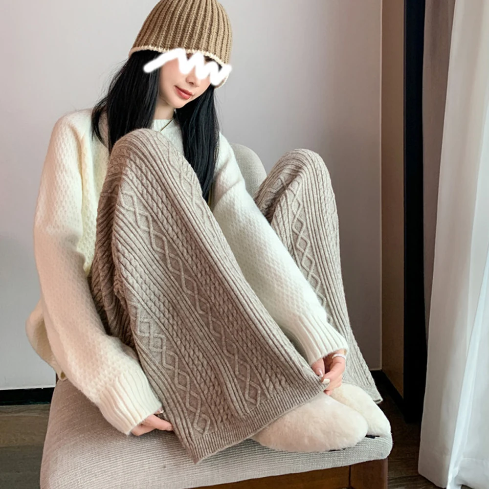 Autumn and Winter Knitted Wide-leg Pants for Women\'s Casual Loose Twist Pants Fashion High Waist Long Pants
