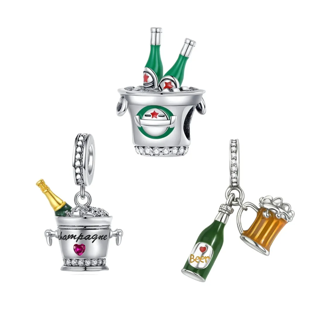 925 Sterling Silver Pendant Beer Series Beads Compatible with Original Bracelet Necklace for Men and Women DIY Jewelry Gifts