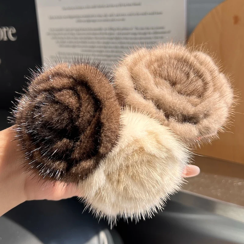 

Hair Rope Real Mink Fox Fur Flower Elastic Bands Woman Genuine Rubber Band Hair Ring Accessories Fur Fluffy Hair Ties Girls