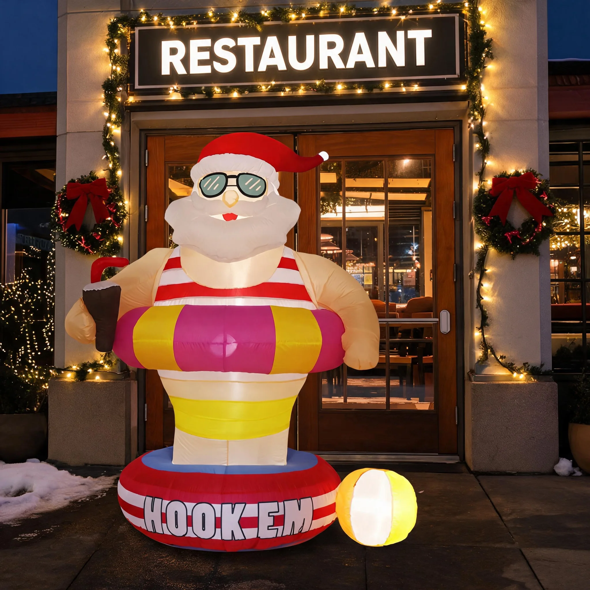 6FT Christmas Inflatable Decoration, Fun Swimming Ring Santa Claus Design, Suitable for Holiday Parties and Trade Fairs.