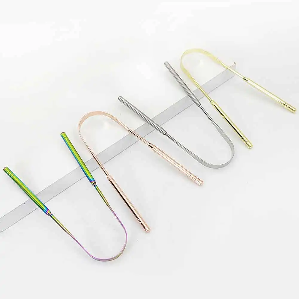 4 Colors Stainless Steel Tongue Scraper U-shaped Metal Fresh Breath Cleaning Coated Tongue Toothbrush Oral Hygiene Care Tools