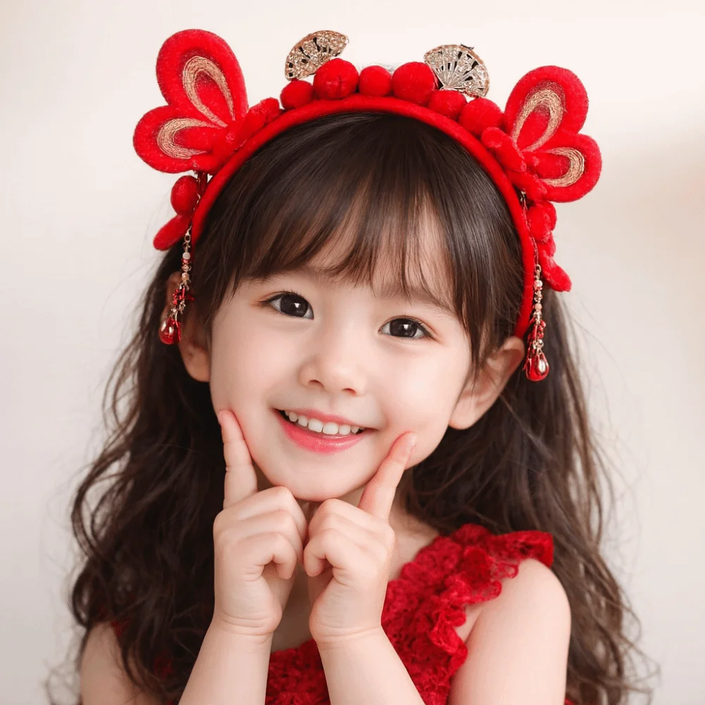 

Милый конь, новогодний обруч для волос, вышитый бант, бант, повязка для волос в древнем стиле, бусины, золотой замок, аксессуары для волос ханьфу, подарок