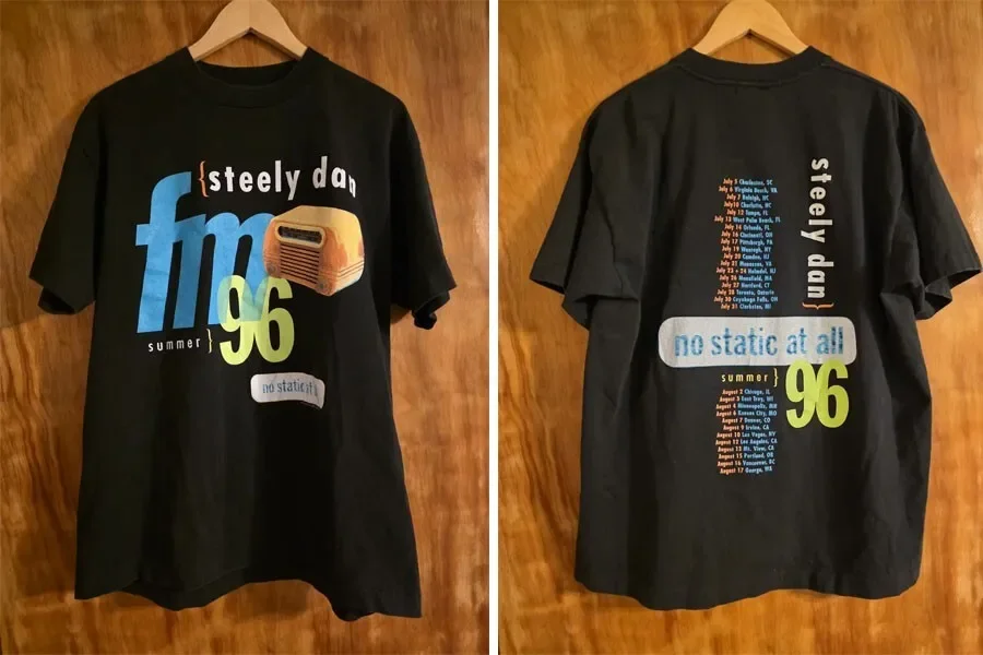 Vtg 90s Steely Dan FM 96 No Static At All Tour 2 Side Black Unisex Shirt WA0821