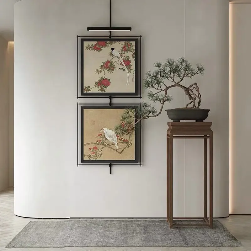 New Chinese classical lighting private room decorative wall lamp hanging painting advanced art installation painting