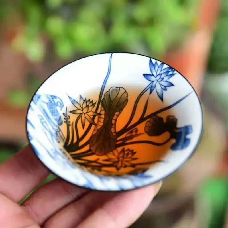 Hand Painted Ceramic Bamboo Hat Type Cup, Master Kung Fu Tea Cups, Single Appreciation, Blue and White Porcelain Bowl Mug